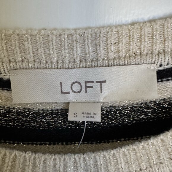 Loft Long Sleeve Sweater Womens S Pullover Multicolor Metallic Striped Holiday - Picture 2 of 5